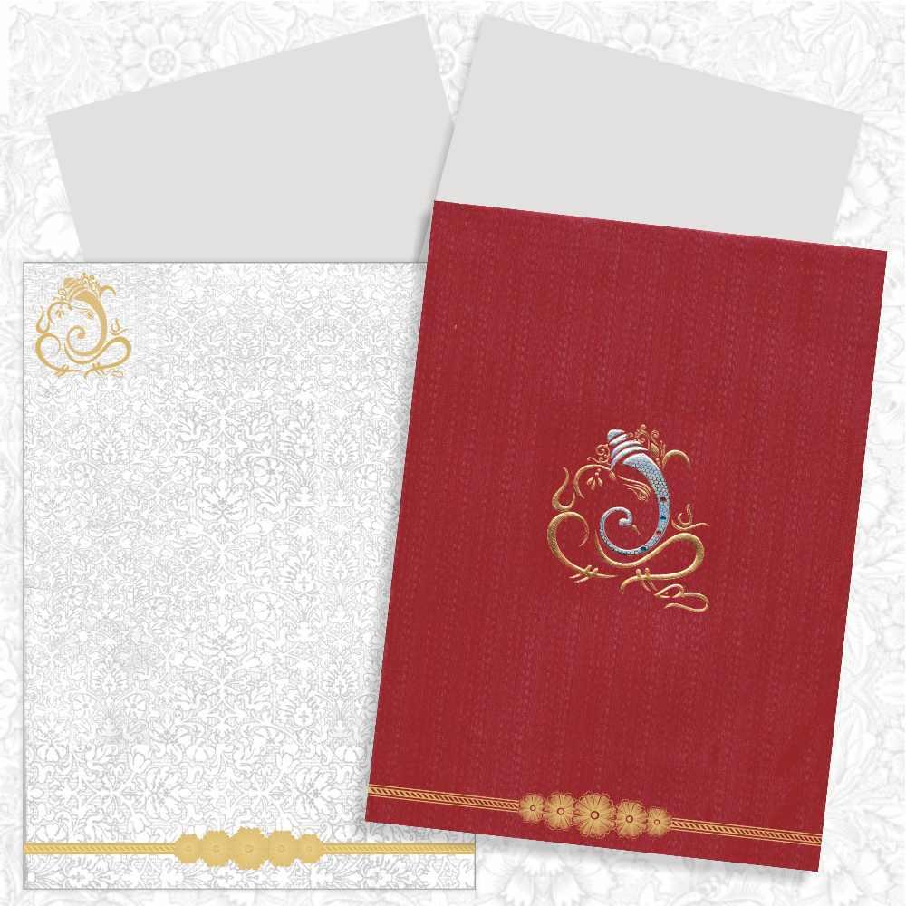 Alluring Red Shading With Floral Border Padded Wedding Card - KNK3606-3